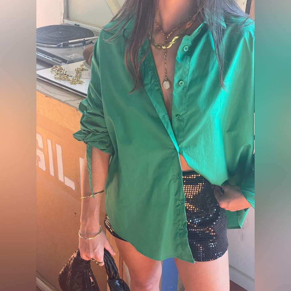 Mimosa Matching Set: Green Shorts + Button-Up Long Sleeve / BRAND NEW - Picture 4 of 4